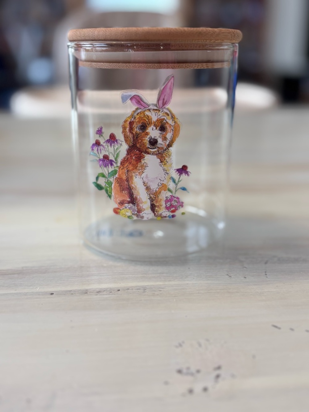 Glass Storage Jar with Cute Bunny-Eared Puppy Easter Candy Jar